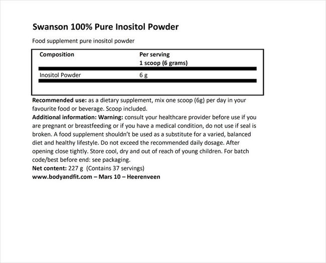 100% Pure Inositol Powder Nutritional Information 1
