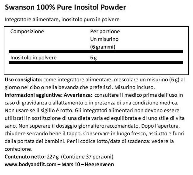 Polvere di Inositolo 100% pura Nutritional Information 1