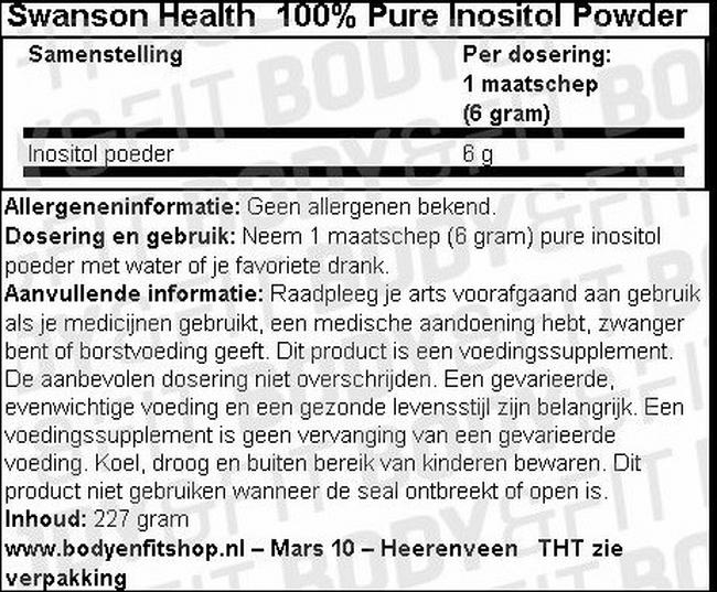 100% Pure Inositol Powder Nutritional Information 1