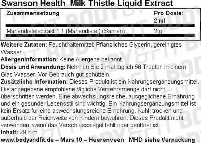 Mariendistel Liquid Extract Nutritional Information 1