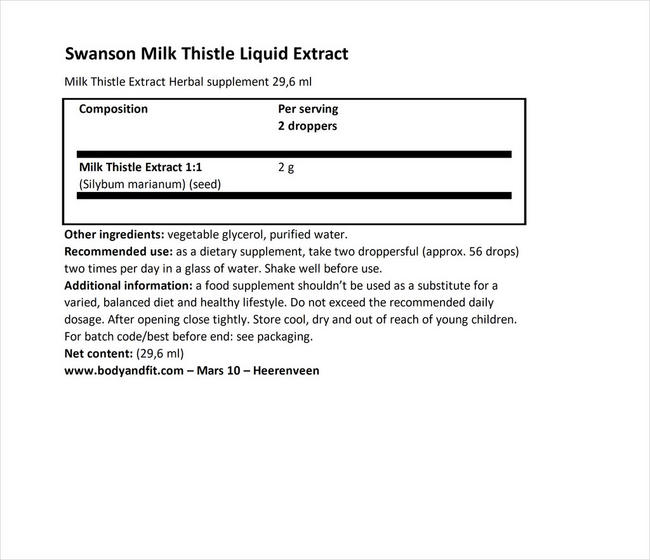 Milk Thistle Liquid Extract Nutritional Information 1