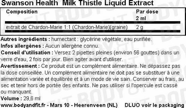 Extrait de chardon-marie liquide Nutritional Information 1