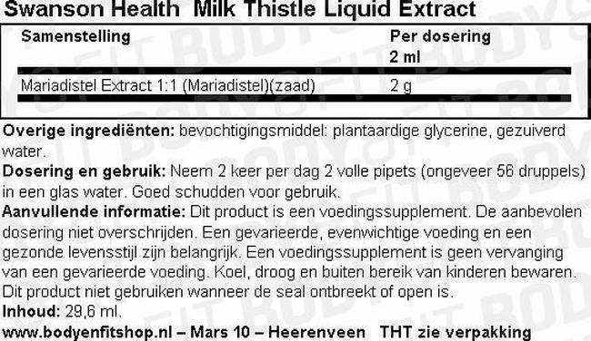 Milk Thistle Liquid Extract Nutritional Information 1