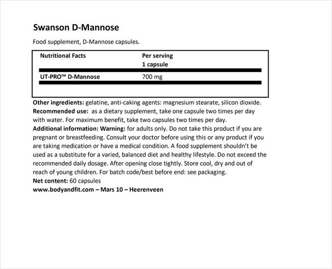 D-Mannose 700mg Nutritional Information 1