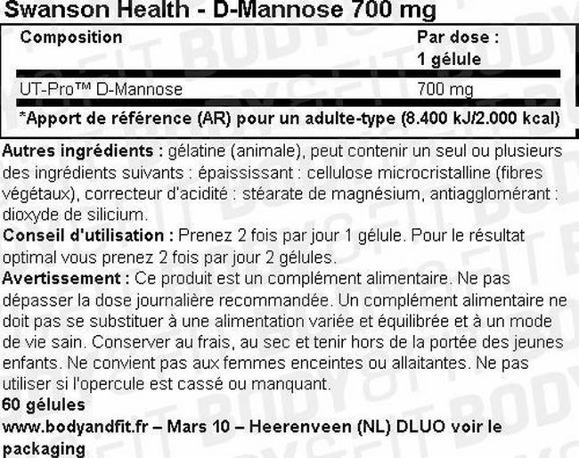 D-Mannose 700mg Nutritional Information 1