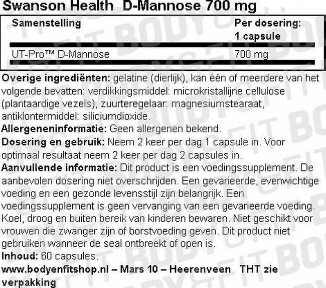 D-Mannose 700mg Nutritional Information 1