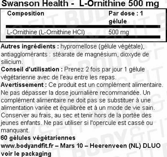 L-Ornithine 500mg Nutritional Information 1