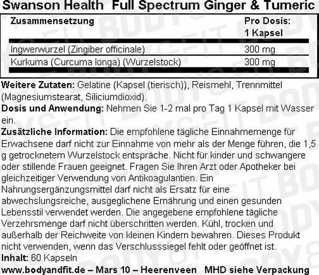 Full Spectrum Ginger & Turmeric Nutritional Information 1