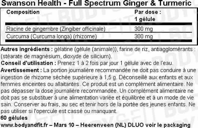 Full Spectrum Gingembre & Curcuma Nutritional Information 1