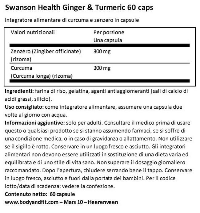 Ginger e Curcuma Full Spectrum Nutritional Information 1