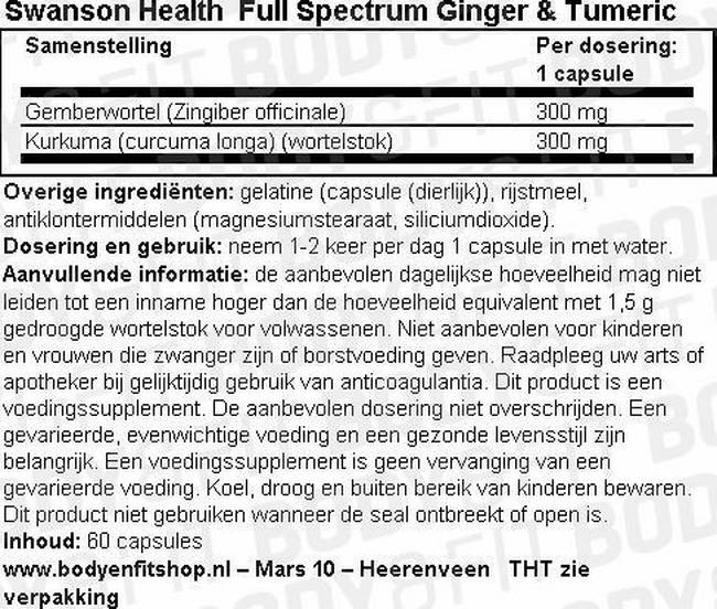 Full Spectrum Ginger & Turmeric Nutritional Information 1