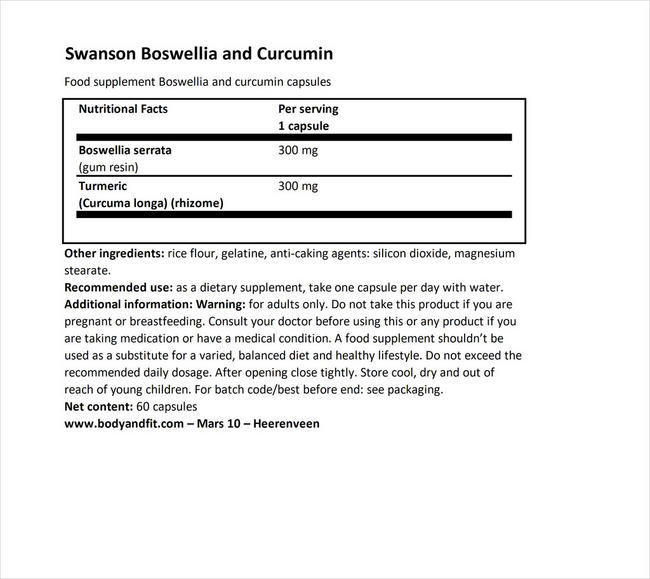 Full Spectrum Boswellia & Curcumin Nutritional Information 1