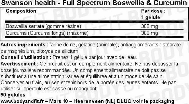 Full Spectrum Boswellia & Curcumin Nutritional Information 1