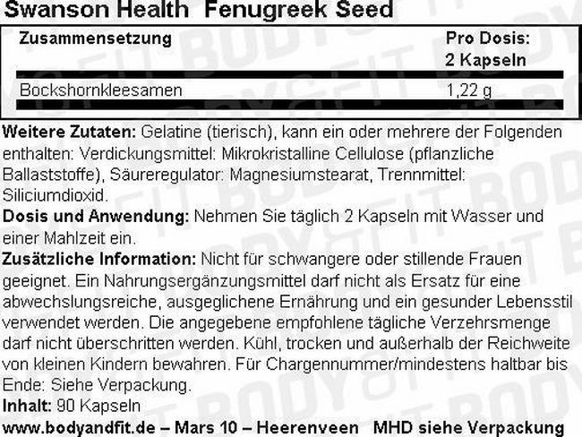 Fenugreek Seed 610 mg Nutritional Information 1