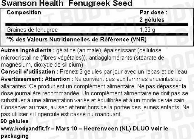 Graines de Fenugrec 610 mg Nutritional Information 1