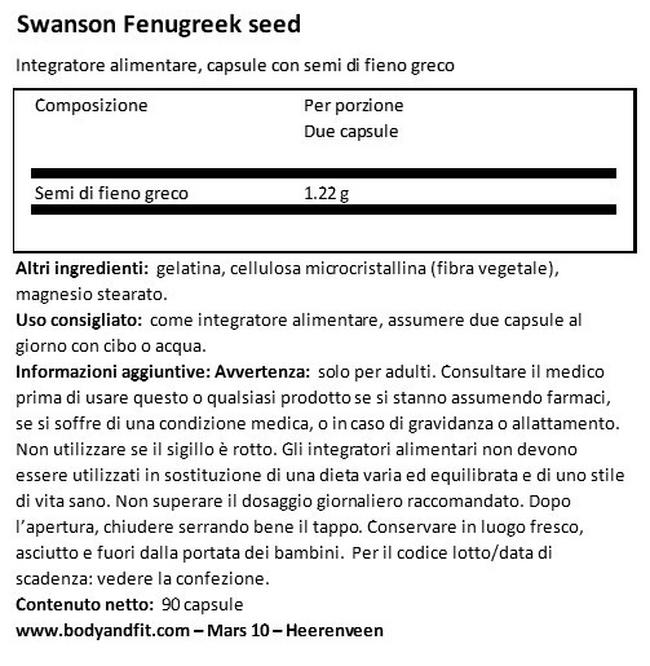 Semi di Fieno Greco 610 mg Nutritional Information 1