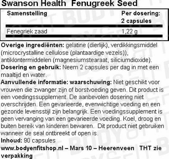 Fenugreek Seed 610 mg Nutritional Information 1