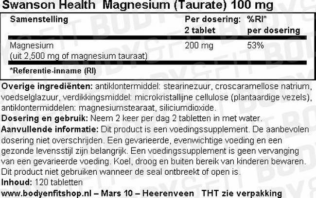 Magnesium (Taurate) 100mg Nutritional Information 1