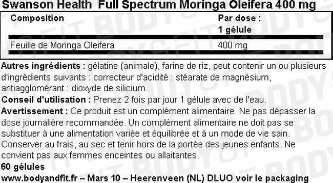 Full Spectrum Moringa Oleifera 400mg Nutritional Information 1