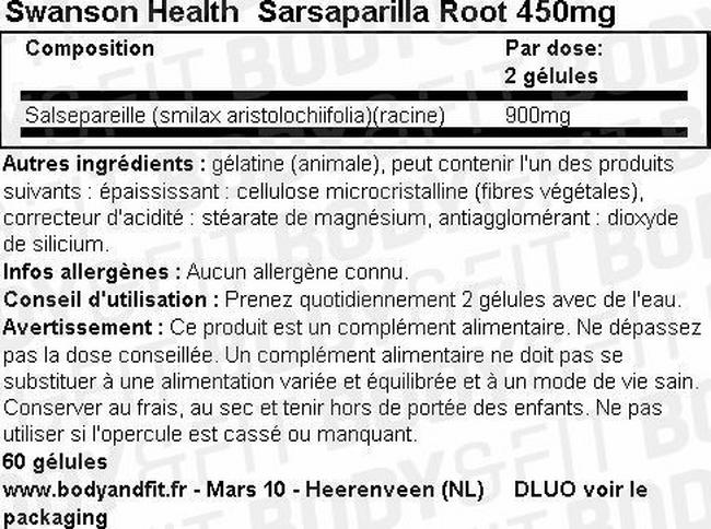 Sarsaparilla 450mg Nutritional Information 1