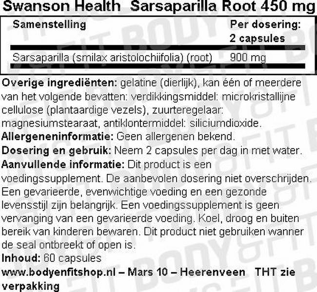 Sarsaparilla 450mg Nutritional Information 1