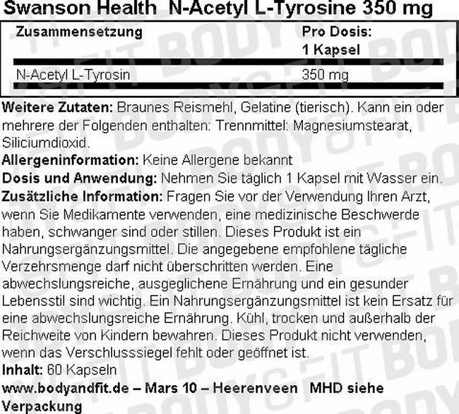 N-Acetyl L-Tyrosine 350mg Nutritional Information 1