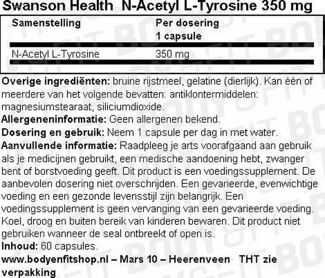 N-Acetyl L-Tyrosine 350mg Nutritional Information 1