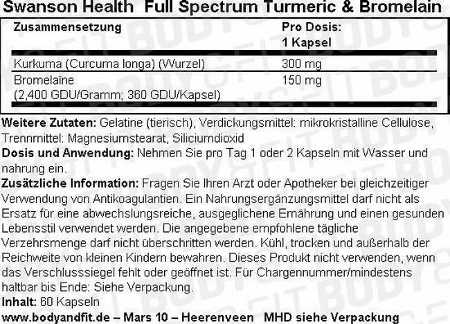 Full Spectrum Turmeric & Bromelain Nutritional Information 1
