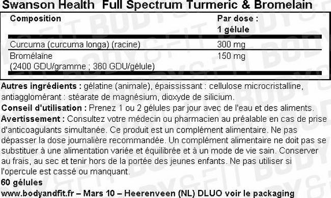 Full Spectrum Curcuma & Bromélaïne Nutritional Information 1