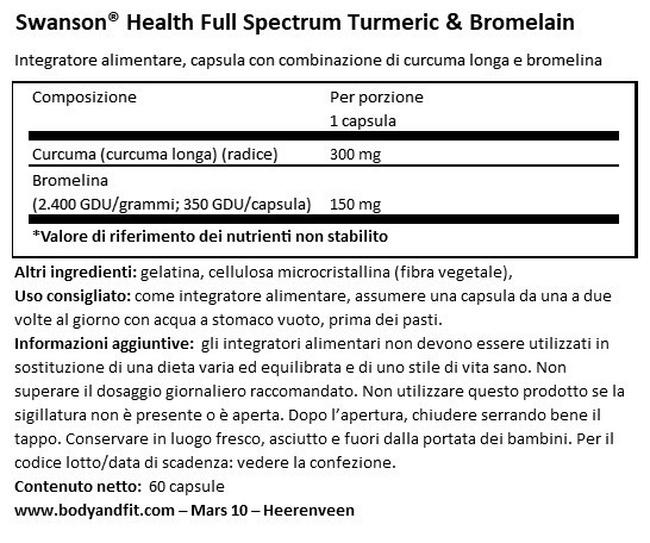 Full spectrum Curcuma e Bromelina Nutritional Information 1