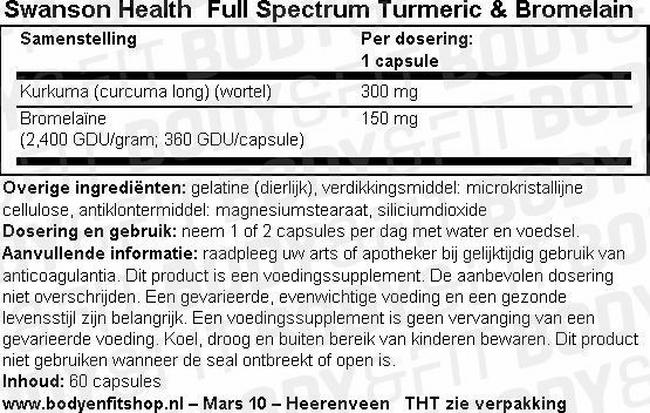 Full Spectrum Turmeric & Bromelain Nutritional Information 1