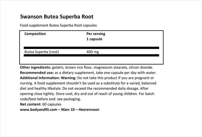 Full Spectrum Butea Superba 400mg Nutritional Information 1