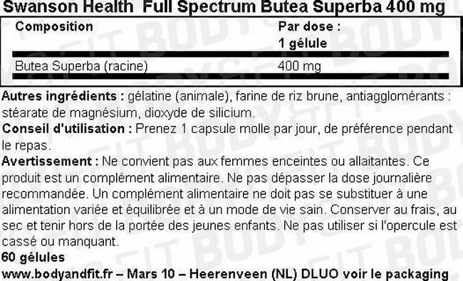 Full Spectrum Butea Superba 400mg Nutritional Information 1