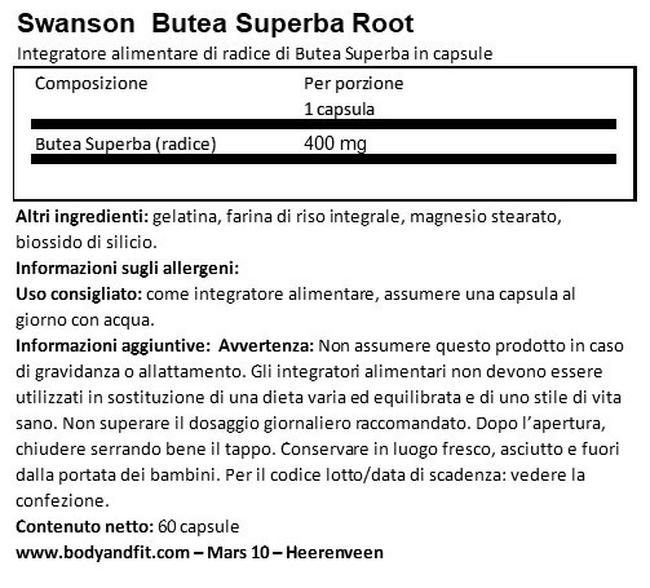 Full Spectrum Butea Superba 400 mg Nutritional Information 1