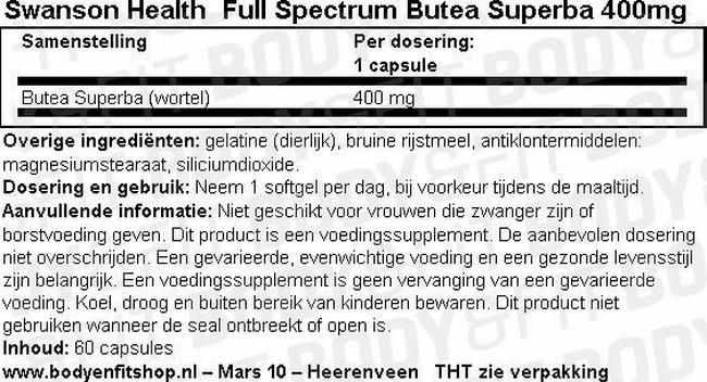 Full Spectrum Butea Superba 400mg Nutritional Information 1