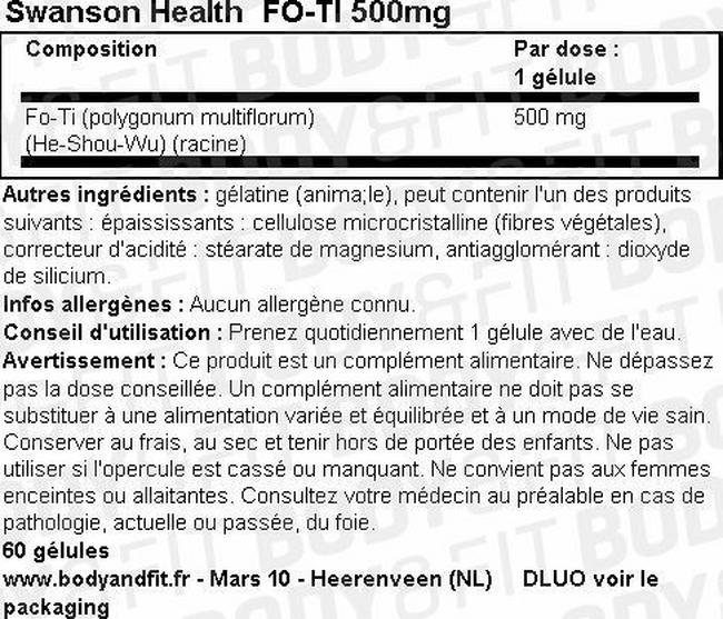 Complément alimentaire Fo-ti 500 mg Nutritional Information 1
