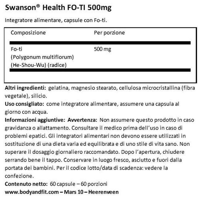 FO-TI 500 mg Nutritional Information 1