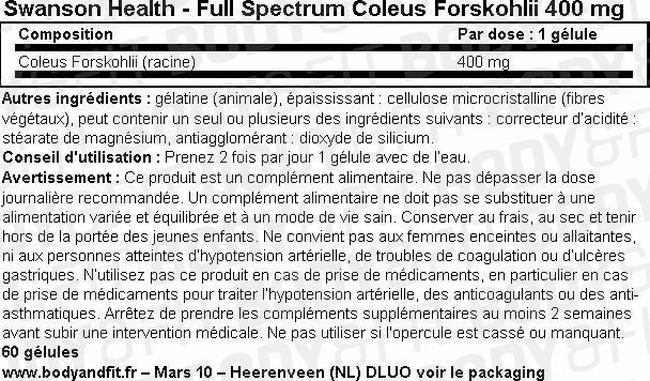 Full Spectrum Coleus Forskohlii 400mg Nutritional Information 1