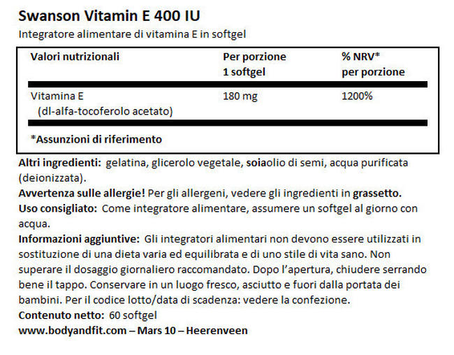 Vitamina E 400 IU Nutritional Information 1