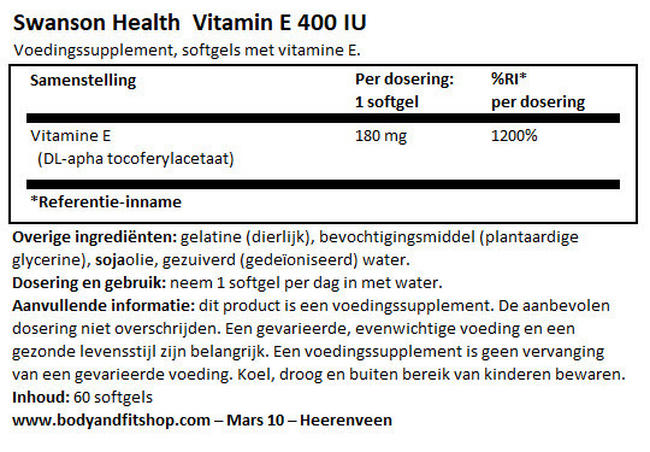 Vitamine E 400IU Nutritional Information 1