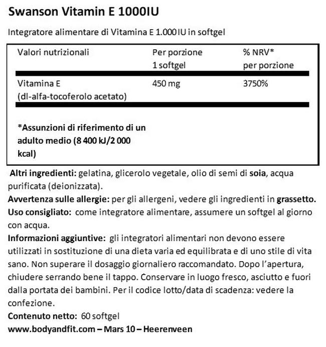 Vitamina E 1000 IU Nutritional Information 1