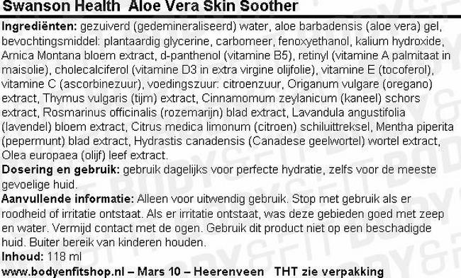 Aloe Vera Skin Soother Nutritional Information 1