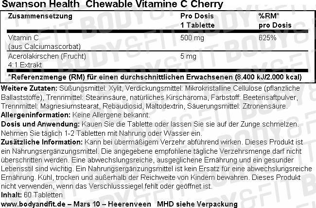 Vitamin C Kautabletten - Kirsche Nutritional Information 1