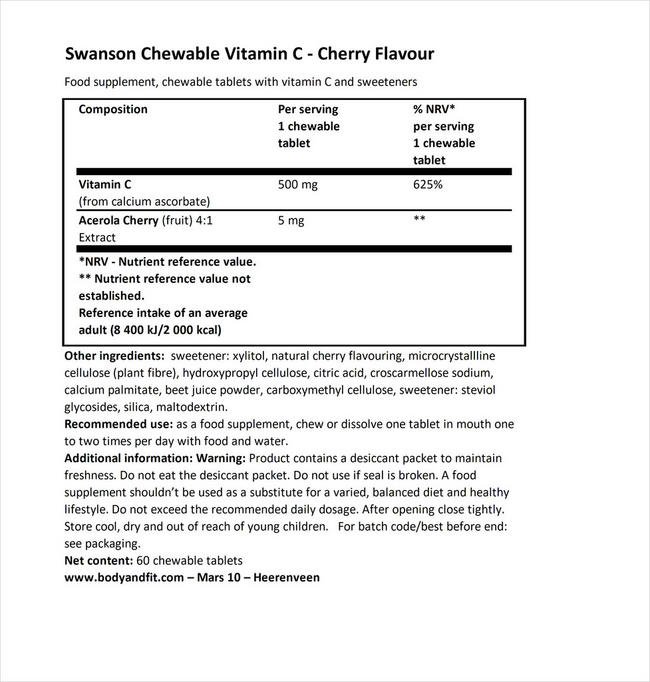 Chewable Vitamine C Cherry Nutritional Information 1