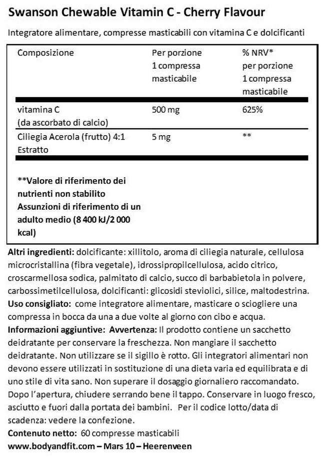 Vitamina C alla ciliegia masticabile Nutritional Information 1