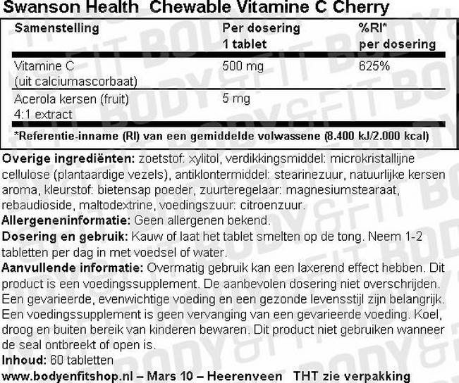 Chewable Vitamine C Cherry Nutritional Information 1