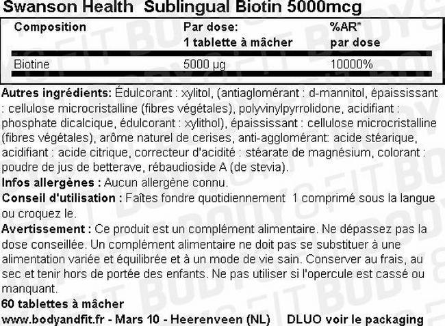 Biotine Sublinguale 5000mcg Nutritional Information 1