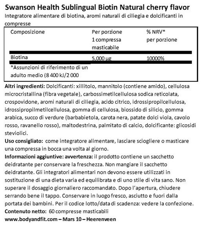 Sublingual Biotin 5000 µg Nutritional Information 1