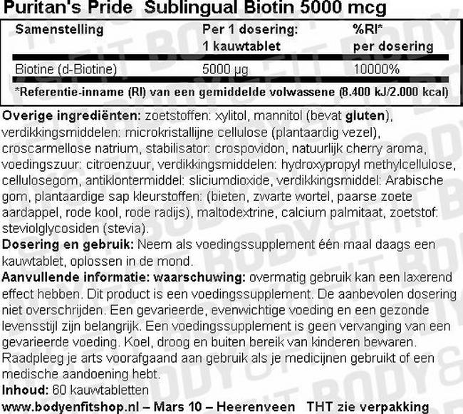 Sublingual Biotin 5000mcg Nutritional Information 1