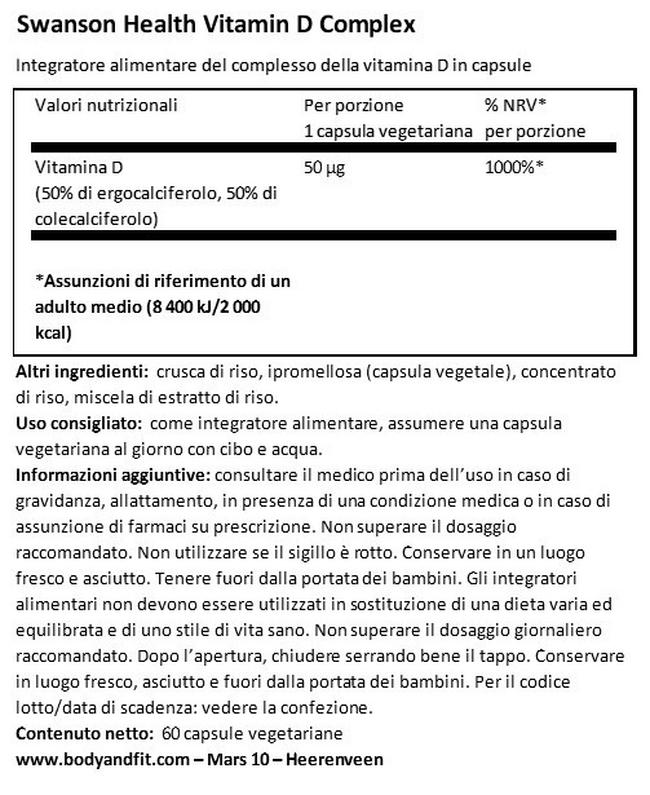 Vitamin D Complex with Vitamins D2 & D3 Nutritional Information 1
